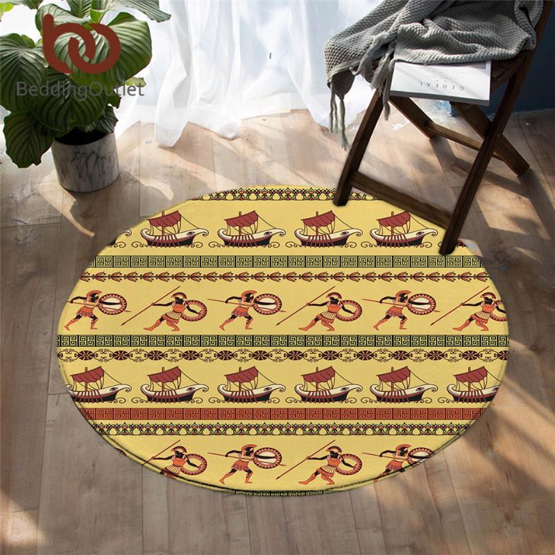 

BeddingOutlet Ancient Round Carpet Greek Ships Soft Floor Mat Traditional Ethnic Non-slip Area Rug Vintage Home Decor tapis