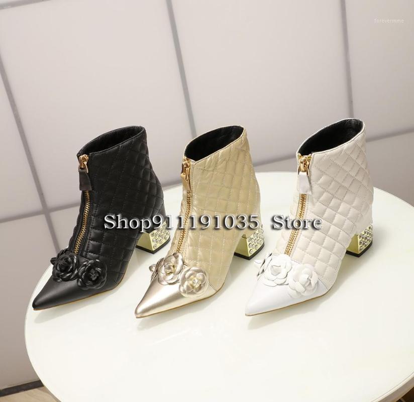 

2021 new women's leather ankle boots fashion high-quality women's ankle boots diamond and camellia with genuine leather 100% hig1, Black