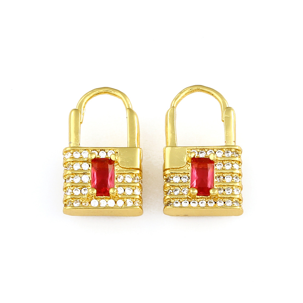 

New Gold Chunky Earrings Micro Pave CZ Irregular Loop Lock Shape Heart Charm Small Hoop Earrings For Women Female Jewelry