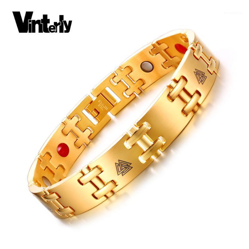 

Vinterly Viking Magnetic Bracelet Men Stainless Steel Gold-color Magnet Health Bracelets Health Energy Bracelet for Men Women1