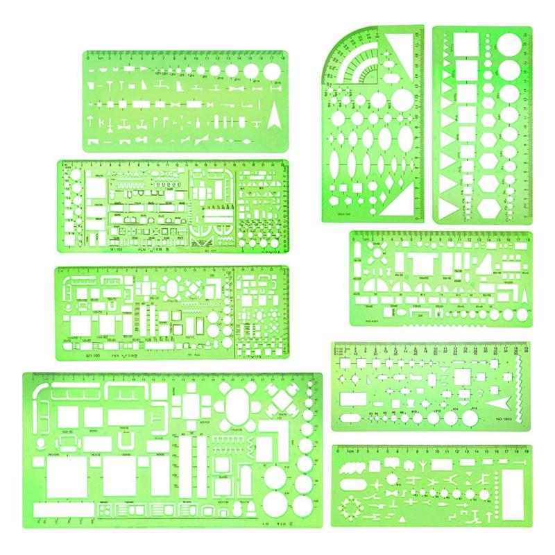 

9 Pieces Geometric Drawing Templates Green Building Formwork Stencils Plastic Measuring Rulers for Building and Studying