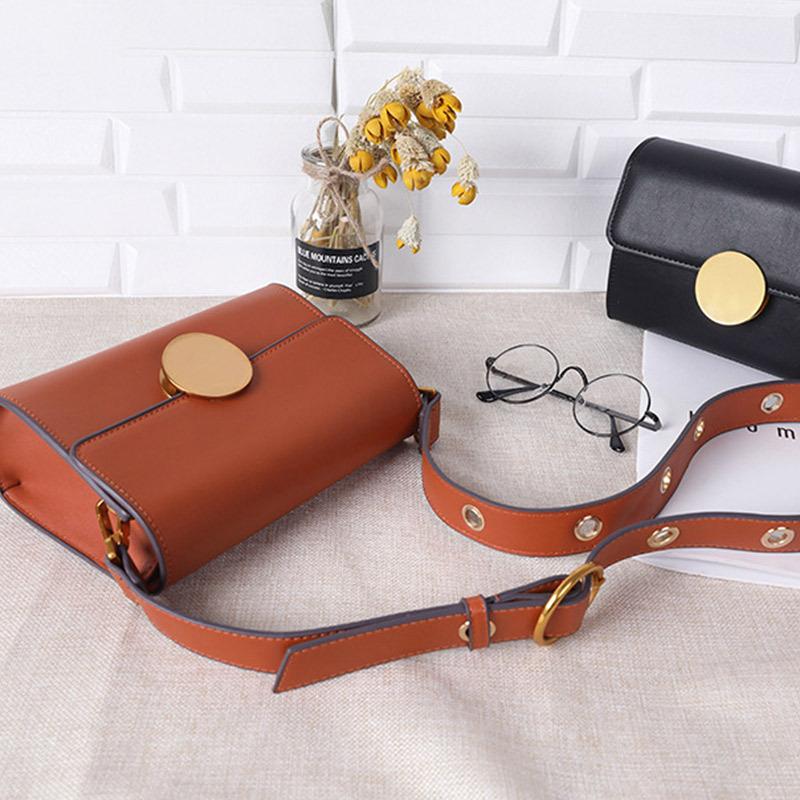 

Small square bag 2021 new female bag small metal round buckle girls casual wide band shoulder handbag, Black
