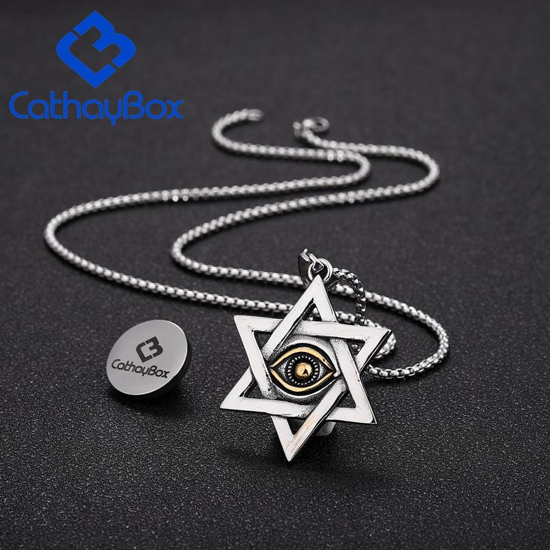 

Gold Stainless Steel Jewish Star of David Eyes Hexagram Pendant NecklaceSS Chain 60CM Long