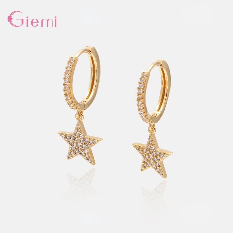 

Wholesale Real 925 Sterling Silver Female Fashion Jewelry CZ Crystal Zircons Star Shape Drop Earrings For Women Girls Party Gift1