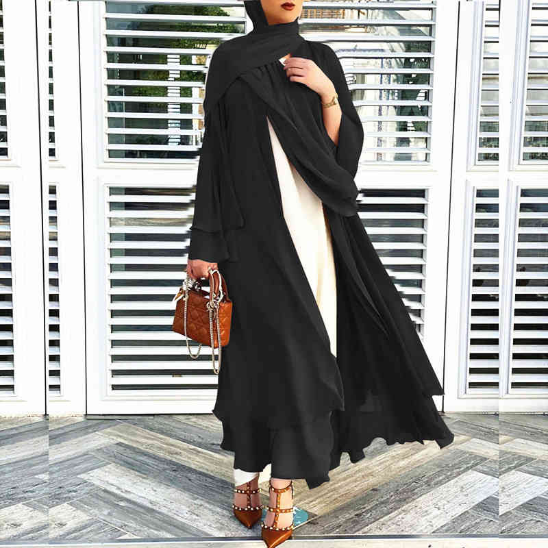 

Turkey Kaftan Muslim Dress Women Solid Open Abaya Kimono Dubai Muslim Cardigan Abayas Dresses Women Casual Robe Femme Caftan, Black;gray