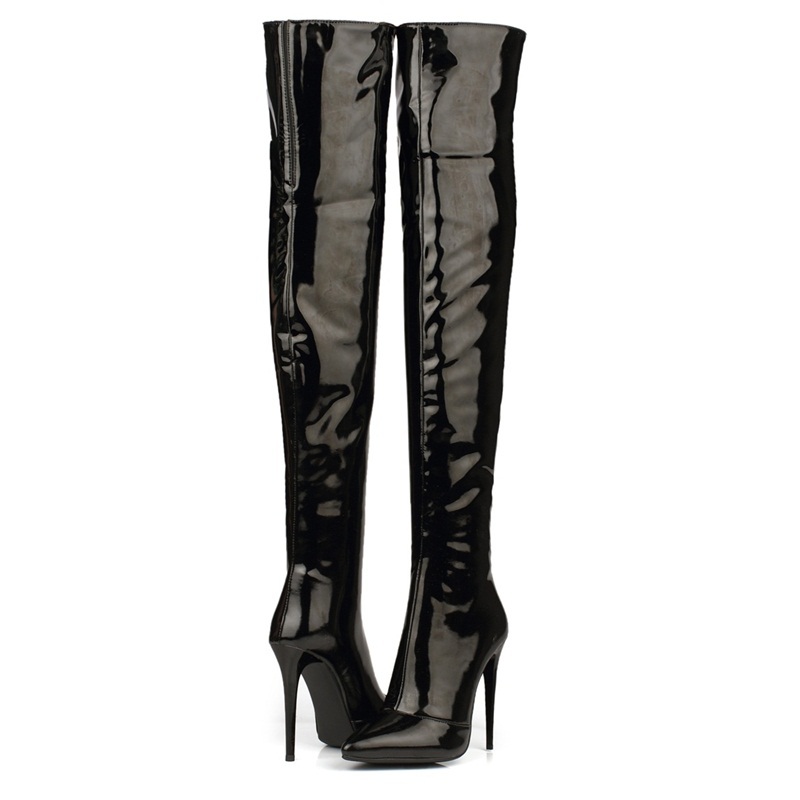 

2021 New Fashions Sexy Leather Thigh Heels Winter Women's on Knee High Boots Ladies Dancing Shoes 43 Bzu5, Black cm heels