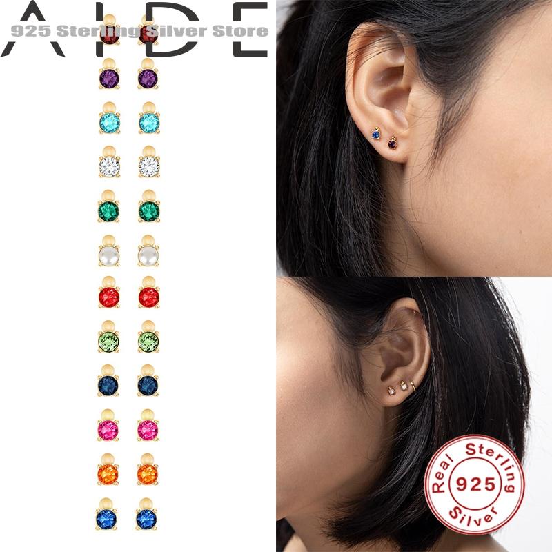 

Aide New Fashion Stud Earrings for Women Gold-burgundy 925 sterling silver Earrings 12 birthday stone colored diamond