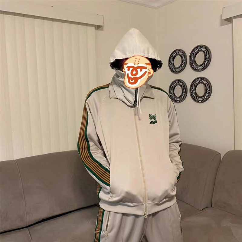 

2021 New High Quality Butterfly Embroidery Jacket Men Women 1:1 Apricot Ribbon Striped Needles Coat Awge Jackets Fzld