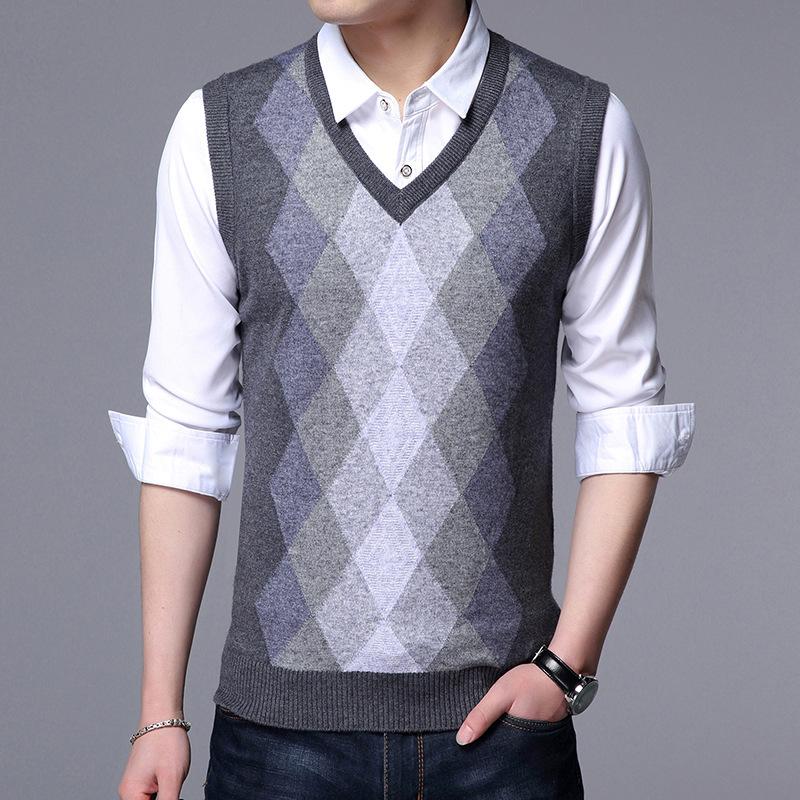 

New Fashion Sweater Vest Man Casual Wear V Neck Wholesale Men Pullover Brand Sleeveless Jacket Knit, A17450greyc