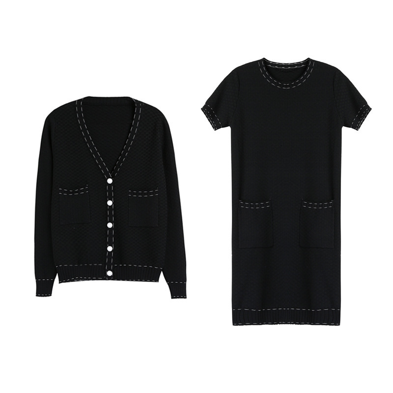 

2021 New Spring Autumn Women Sweatercardigan Knitted Loose Outwear Coat v Neck Open Cardigans Fashion Casual Female Top Klcz, Dress-black