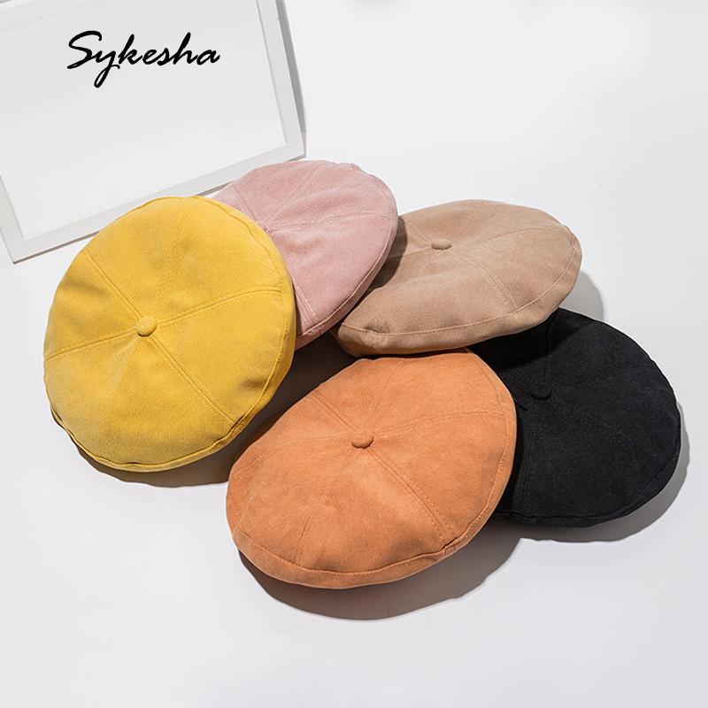 

New Beret Female Korean Corduroy Trend British Wind Cap Autumn Winter Painter's Covers Bud Cap Christmas Party Jewelry, Black