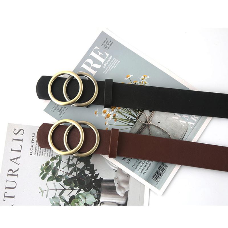 

Double Ring Buckle Belt Fashion PU Leather For Ladies Leisure Jeans Waistband, Black