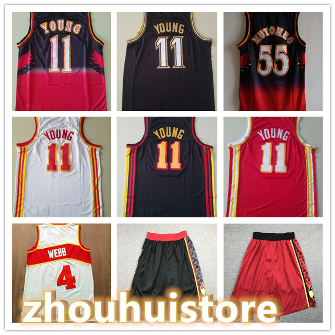 

high quality Men Retro Basketball Trae 11 Young Jersey Spud Webb 4 Dikembe Mutombo 55 Vince 44 Pistol Shirts Trae Young 100% stitched jersey
