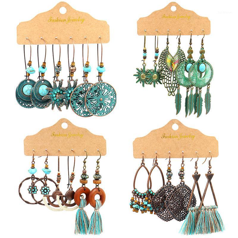 

3Pairs Vintage Leaf Tassel Earring Set Female Ethnic Bohemia Long Bronze Oversize Round Big Drop Earrings for Women Jewelry Gift1