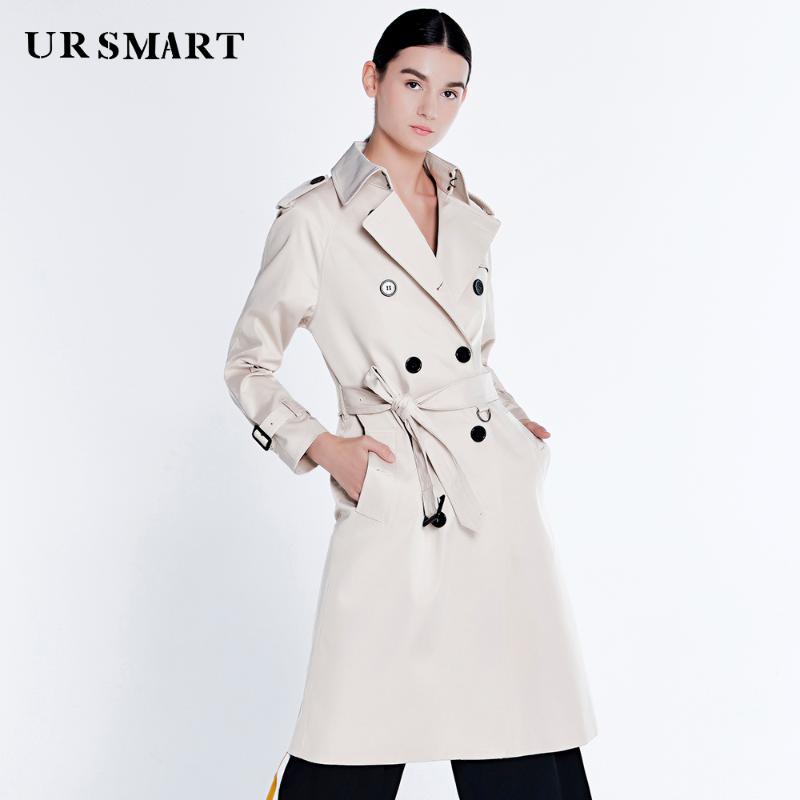 

URSMART Paragraph dust coat grows in Europe and the female lady trench coat of cultivate one's morality of autumn new fund Bri, Black