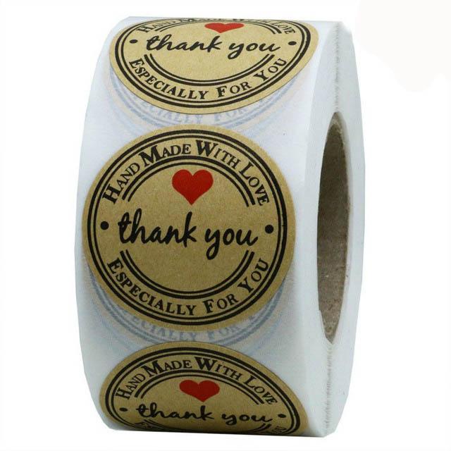 

Gift Wrap 1 Inch Round Natural Kraft Thank You Stickers 500 Labels Per Roll Cute For Seal Handmade With Love Sticker