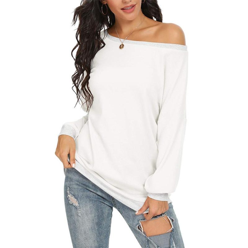 

Women Long Sleeve Color Block T Shirts Round Neck Sexy Drop Shoulder Tunic Tops Casual Loose Fit Blouse Pullover Shirt, Bk