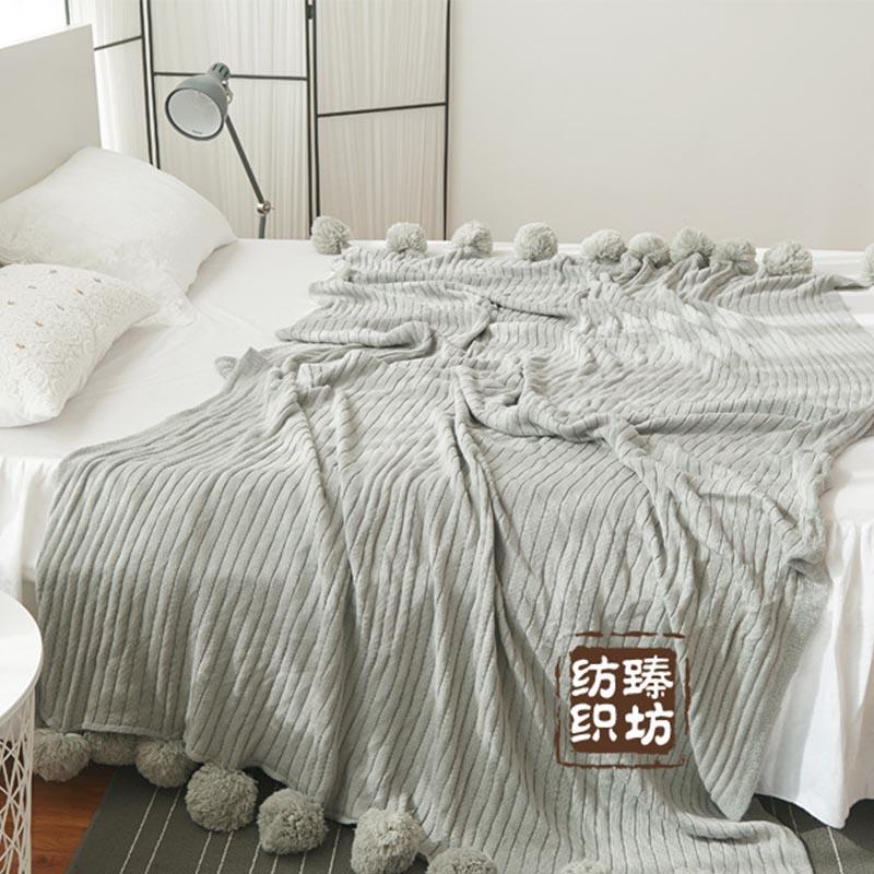 

Thread Blanket With Ball Bed Sofa Knitted Throw Blanket Living Room Bedroom Soft Warm Cotton Nap Blankets Anti-Pilling Portable