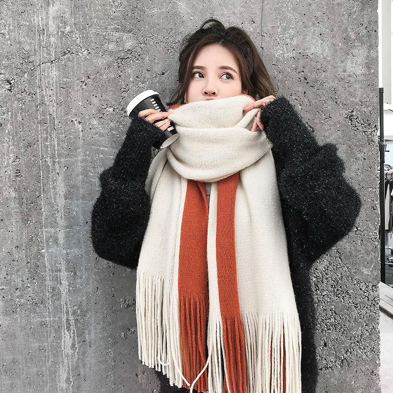 

Scarves Women 2020 Knitted Winter Cashmere Scarf Women Luxury Scarfs Ladies Tassel Bandana Shawl and Wraps