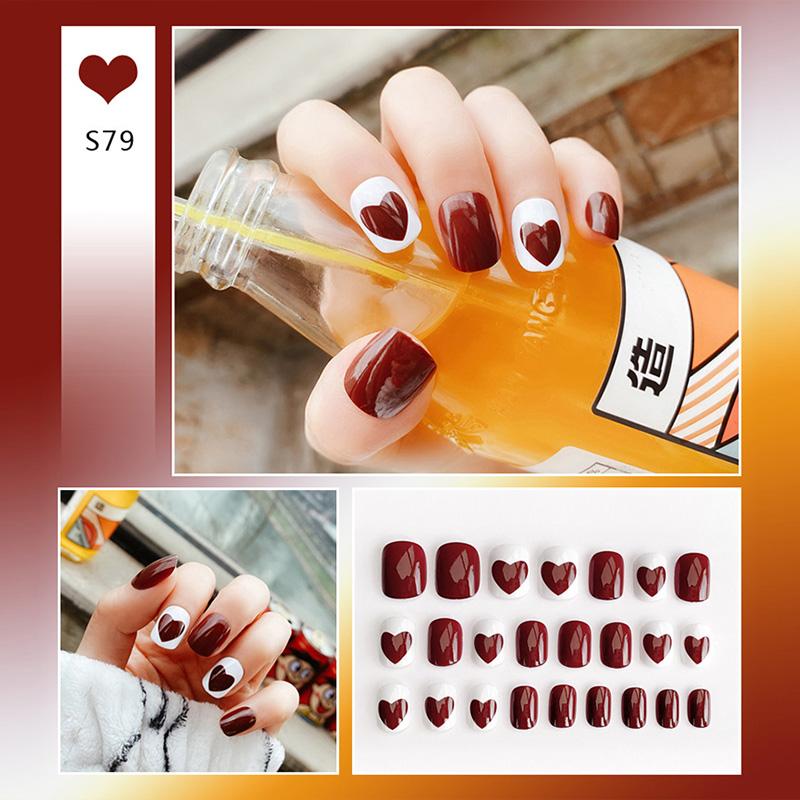 

24pcs Strawberry False Nails Flat Head Nail Tips Cute Autumn Winter Fake Nail With Glue Press On Nails Art Tools, S52