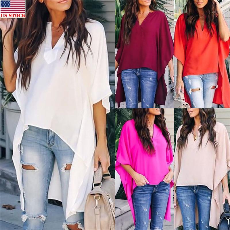 

Fashion Womens Summer V-Neck Loose Baggy Tops Tunic Irregular T-Shirts Plus Size1, Black