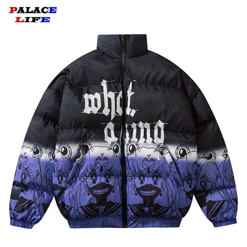 

Parka Down Jacket Japanese Cartoon Sailor Moon Print Hip Hop Streetwear Winter Thick Warm Jackets Coats Men Clothes, Gray g5002