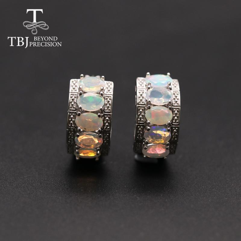 

TBJ ,oval cut 4*6mm 4 ct natural Ethiopia Opal gemstone clasp earring 925 sterling silver fine jewelry classic design for women