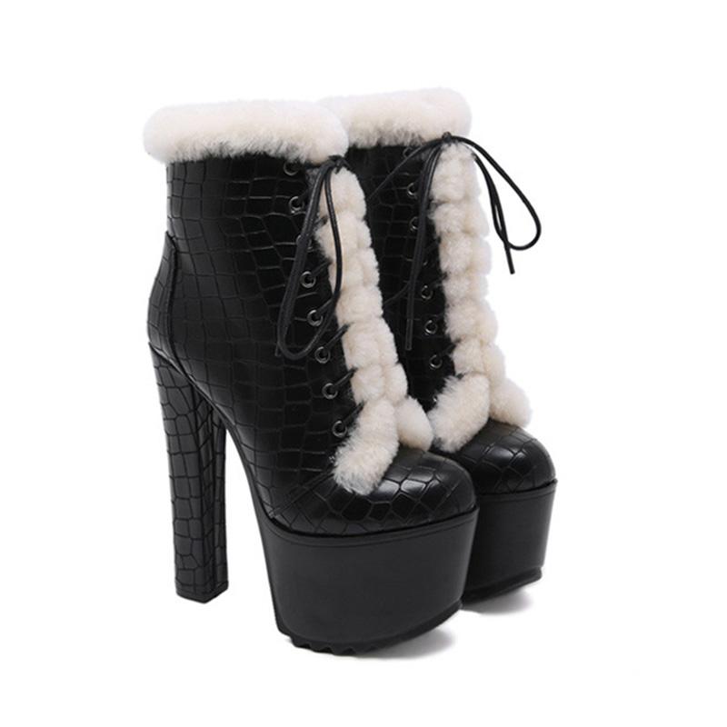 

Sexy Ladies High Heels Women Winter Boots Warm Leather Women High Heels Boots Woman Party Shoes Female Ankle A1880, Matte black fur