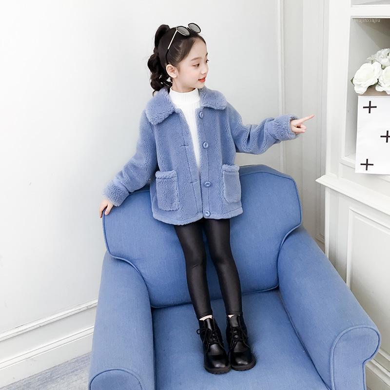 

Children's Faux Fur Coat Winter Clothes Girls Turndown Collar Thicken Warm Jackets Kids Plush Overcoat Casual Outwear 2-12 Years1, Blue