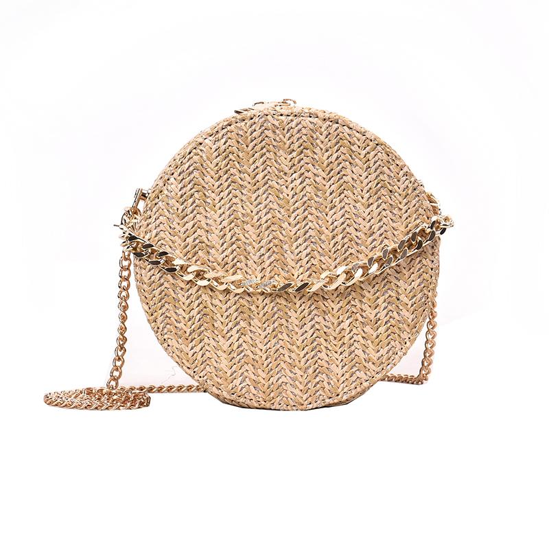 

Hand-woven Round Woman's Shoulder Bag Handbag Bohemian Summer Straw Beach Bag Travel Shopping Female Tote Chain Bags, Black