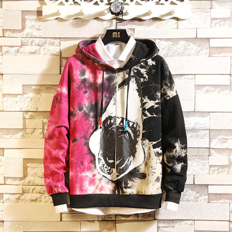 

2021 New Men's Hoodies Tie Dye Hip Hop Male Japanese Street Wear Color Contrast Hoodie Men Sweatshirt Ndt2, Aprico