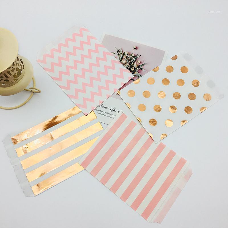 

100pcs 5 x 7 Inch Kraft Paper Bags Foil Rose Gold Colorful Orange Teal Black Pink Polka Dots Stripes Chevron Candy Buffet Bag1