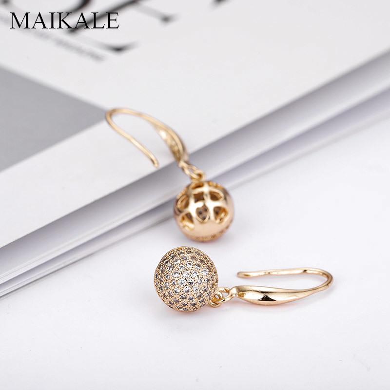 

MAIKALE Ball Dangle Earrings For Women Copper Cubic Zirconia Korean Earings Round Gold Earrings Fashion Jewelry To Friend