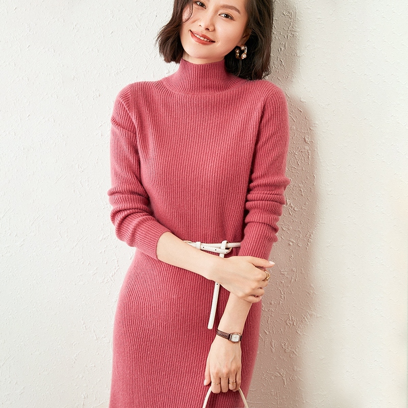 

2021 100% Cashmere Goat in Women's Mesh 5 Colours Longer High-neck Women Winter Jumpers Soft Sale Ladies Dressed ECTM, Dark red