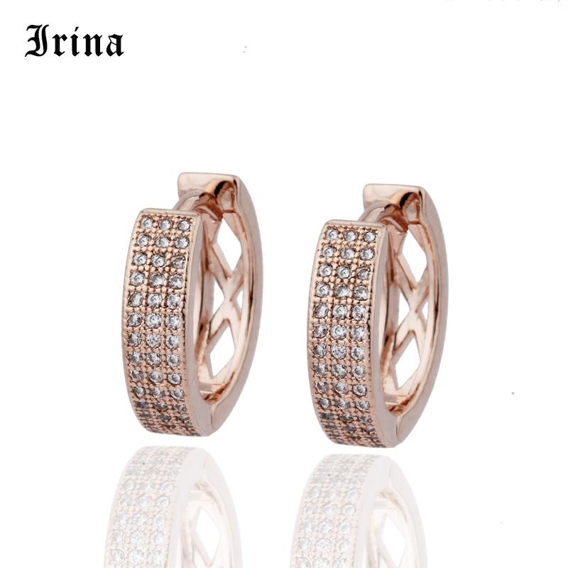 

Hoop & Huggie Irina Arrivals Women Fashion Rose Gold Natural Zircon Girls Wedding Circle Earring Unique Mini Delicate Charming Small