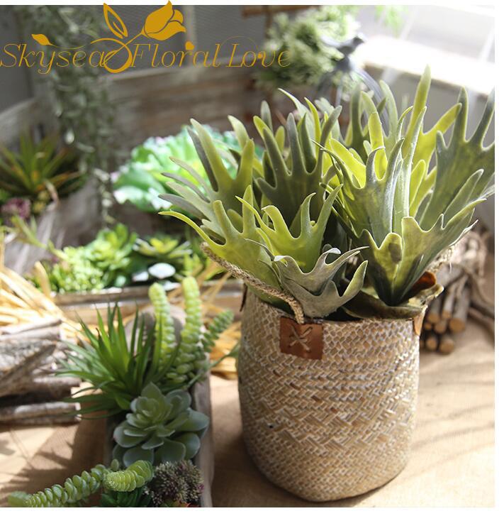 

Artificial plants antlers leaves diy kunstplanten 32cm high quality diy potted home office party decor plantas artificiales, Green