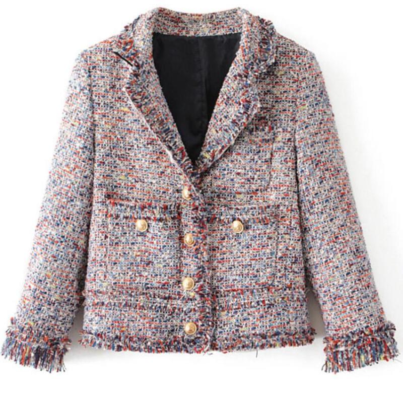 

Wool Blend Winter Jacket Coat Women 2020 Autumn New Vintage Woolen Tweed Fringed Elegant New Short coat, As photo