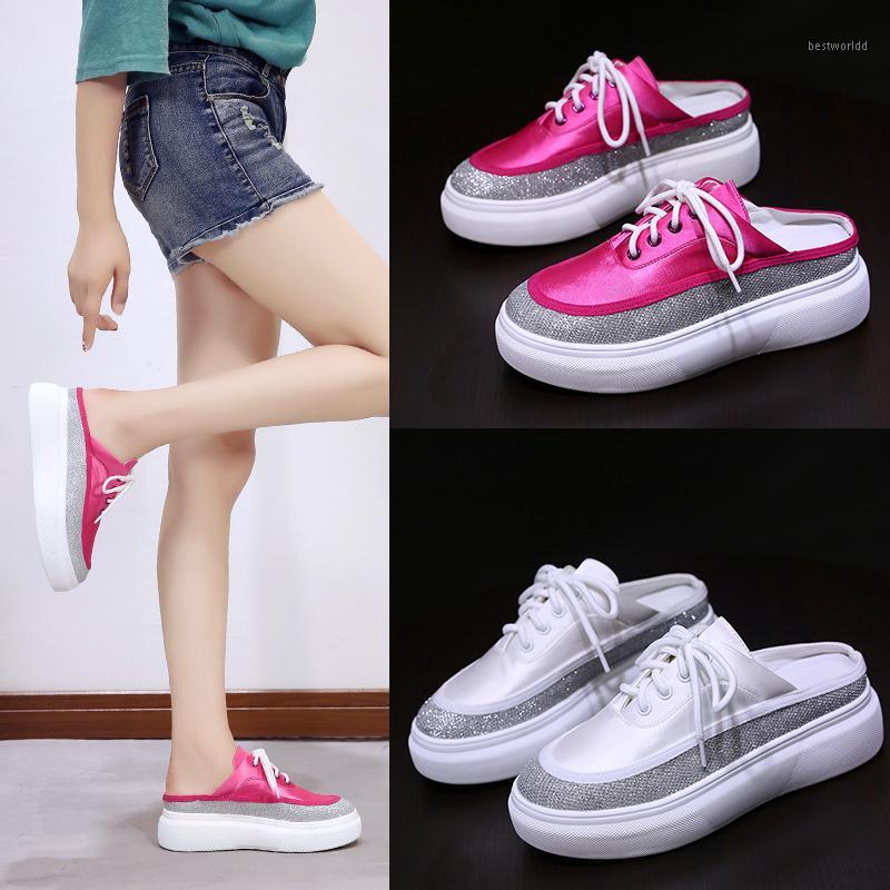 

New Fashion Female Outdoor lace-up Lazy Slippers Platform Thick bottom Round Toe Leisure Cozy women shoes zapatos de mujer 20201, Rosy red loafers