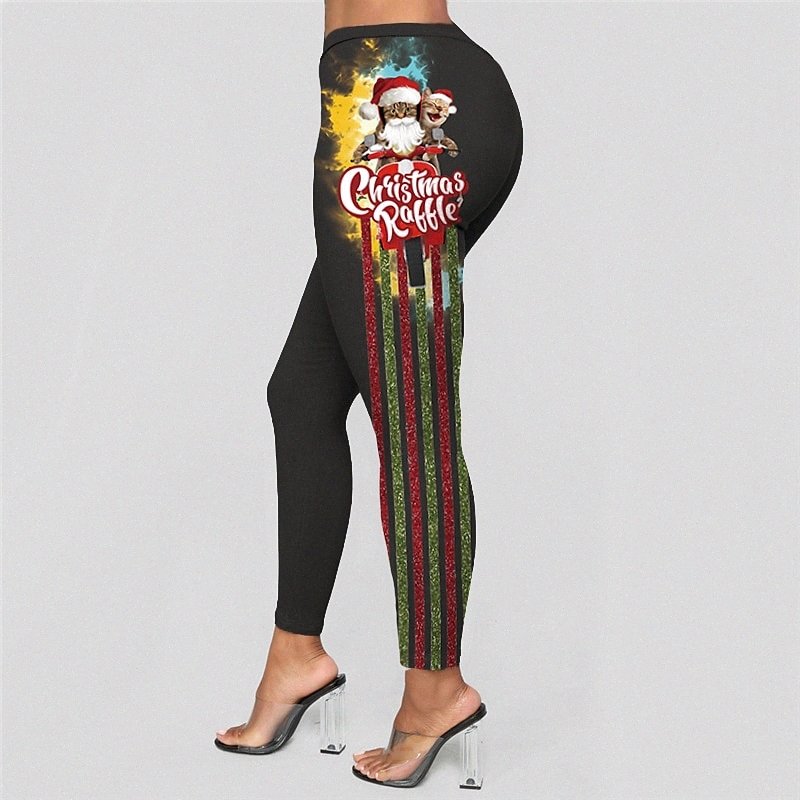 Women's Hip-Hop Athleisure Tights Leggings Print Ankle-Length Pants Christmas Gifts Going out Stretchy Stripe Santa Claus Comfort Mid Waist Ski