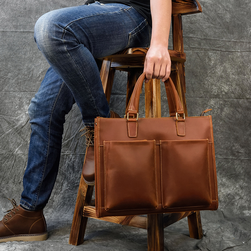 

Maheu deals genuine portable purse tote large leather capacity male cowhide shoulder men's working bag, Dark brown1.