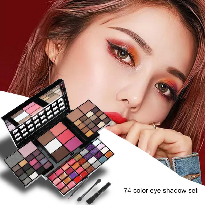 

Pro Makeup 74 Color Eye Shadow Palette 3 Layer Concealer Lipstick Powder Blush Cosmetics Set Matte with Brush Eye Showdow Palet, 5pcs brush