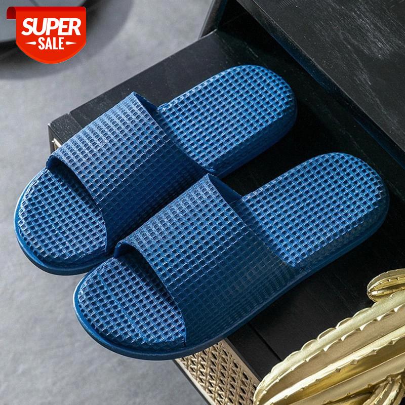 

High Quality Slippers Women Summer Checkerboard Bathing Slippers Non-slip Flats Shoes Women Concise Indoor #Wn3J, Blue