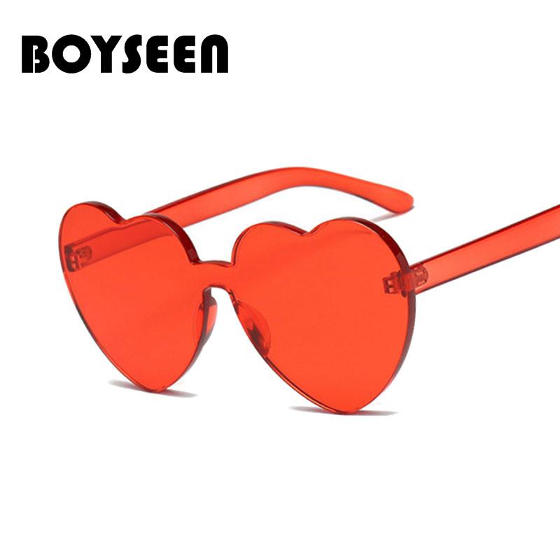 

BOYSEEN Love Heart Shape Sunglasses Women 2020 Rimless Frame Tint Clear Lens Colorful Sun Glasses Red Pink Yellow Shades 2817