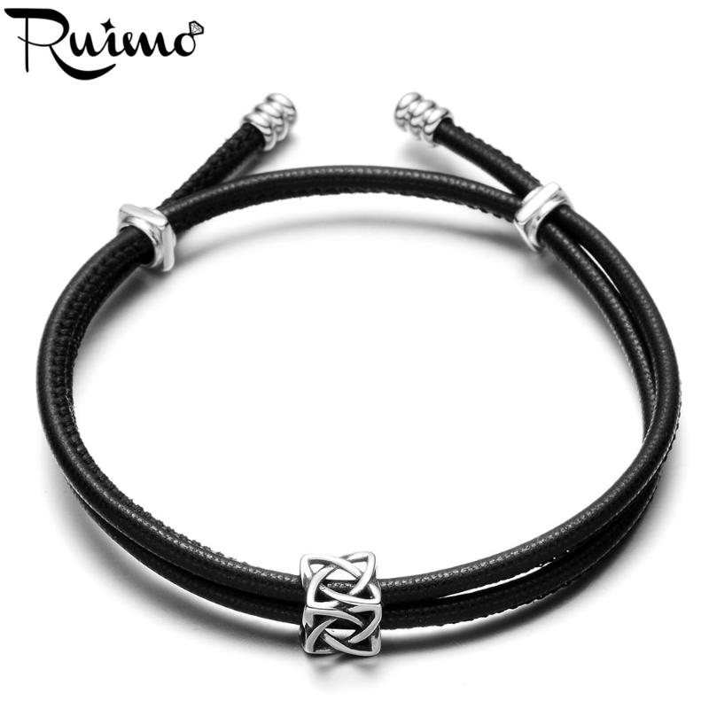 

RUIMO 316L Stainless Steel Male Bracelets 6 Models Charms Bangles Adjustable 2mm Leather Rope Bracelet Unisex Fashion Jewelry