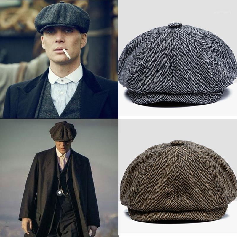 

Berets Men Beret Vintage Herringbone Gatsby Tweed Peaky Blinders Hat Sboy Spring Flat Peaked Hats1, Beige