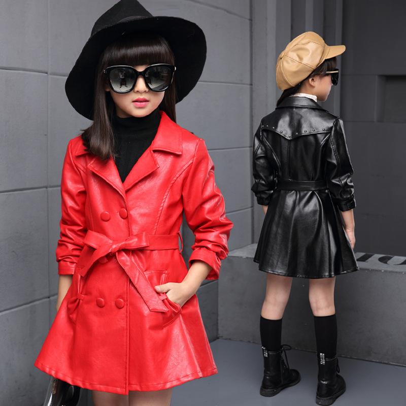 

Kids Clothes Jackets for girls 2020 autumn Girls Coats and Jackets Children Clothing Fashion Leather Jacket 3 Colors 3-15Y, Black