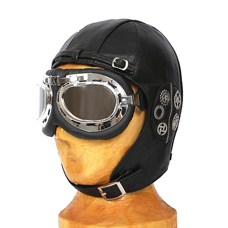 

Steampunk Men Women Motorcycle Retro Riding Windshield Ear Protection Pilot Hat Genuine Leather Beanie Male Locomotive Gorras