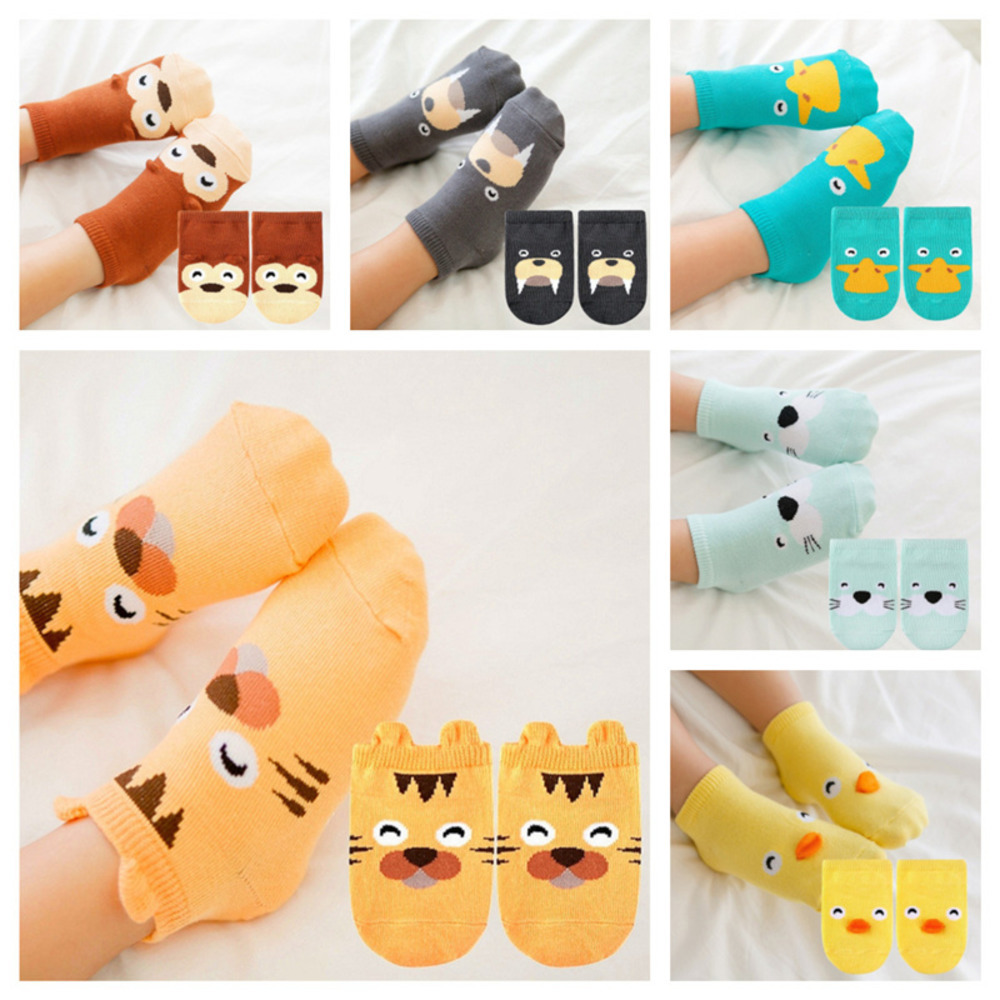 

0-4Y Baby Kids Socks Animals Print Cotton Sock Infant Korean Cartoon Non Slip Socks for Boys Girls Toddler Newborn Children Slippers G20304, 8colors random or listed