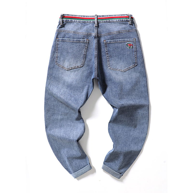 

Jeans men's simple fashion casual long pants trendy slim stretch small straight pants factory direct sales, Blue