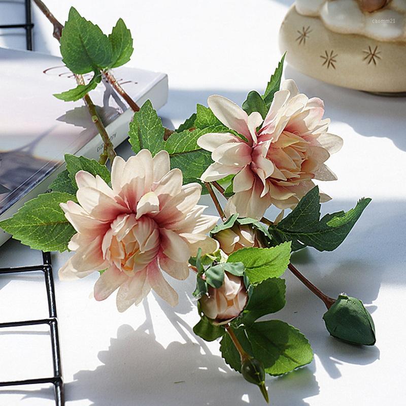 

4Heads/branch Dahlia silk Artificial Flowers Christmas Wedding Decoration flores Party Home decor wreath1